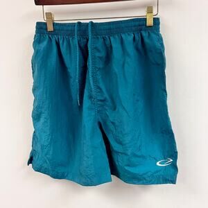 Men's BIKE vintage Medium green nylon elastic waist bermuda shorts 5 in inseam